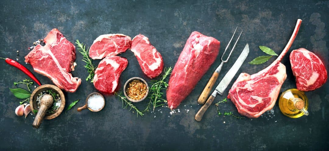 Diferentes cortes de carne de bovinos