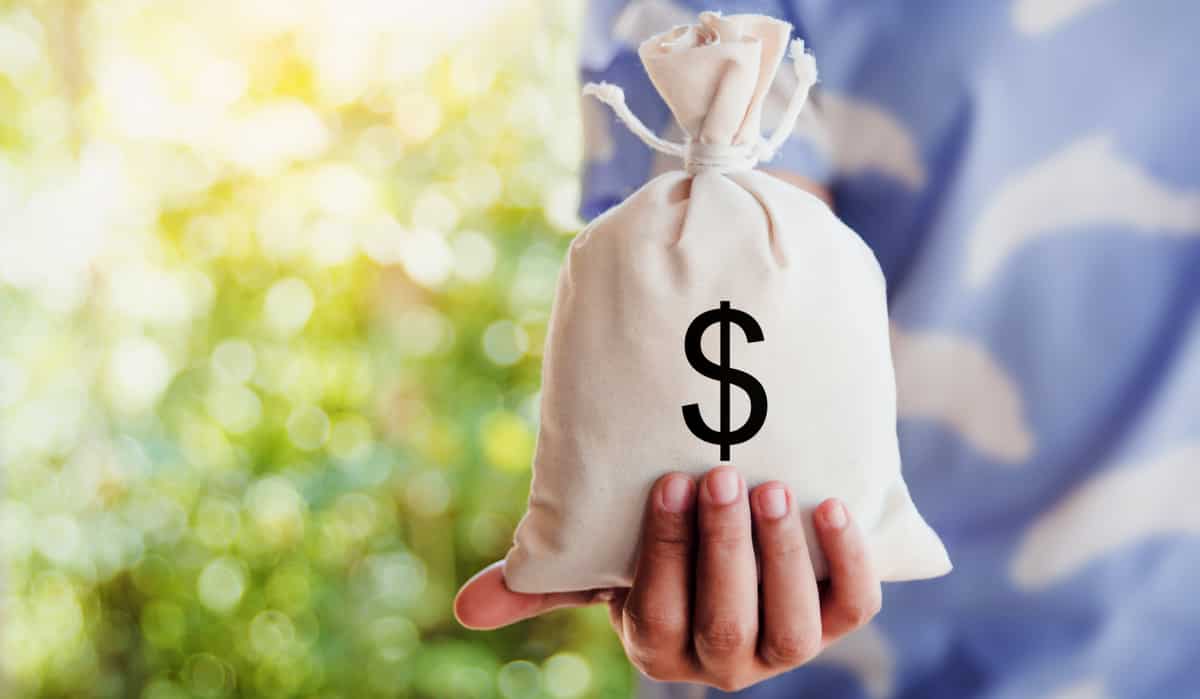 Saco com cifrão representando financiamento agrícola