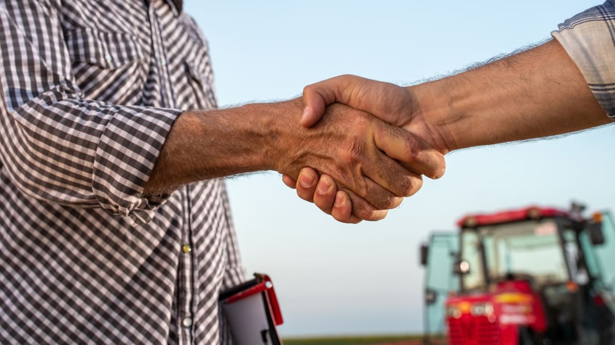 Aperto de mão simbolizando aprovação do seguro de máquinas agrícolas