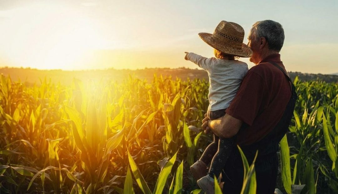Pai e filho olhando para o horizonte