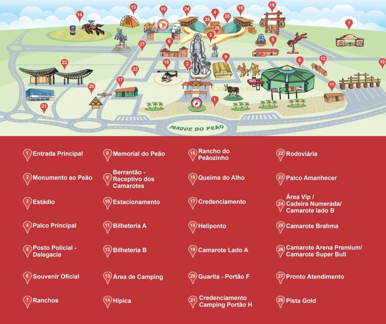 Mapa do Parque, com as atrações e o nome de cada uma.