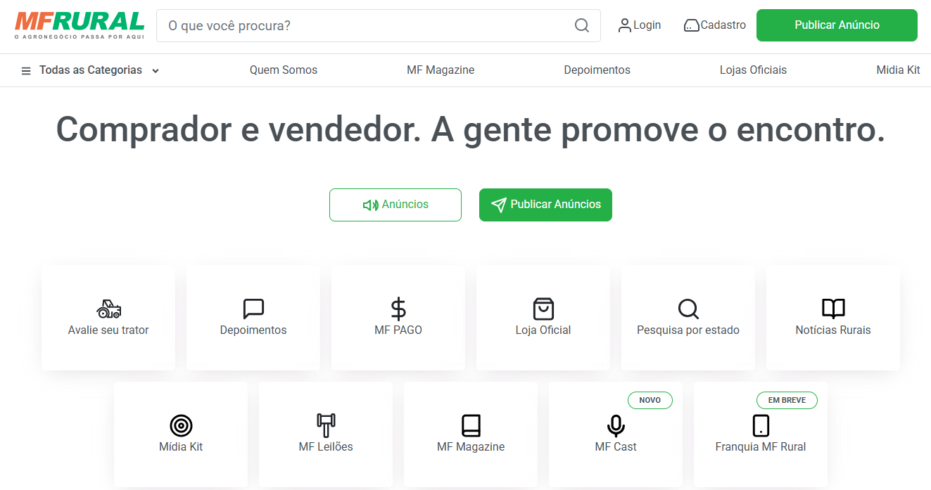 Marketplace MF Rural: compra e venda de máquinas, animais, propriedades e insumos